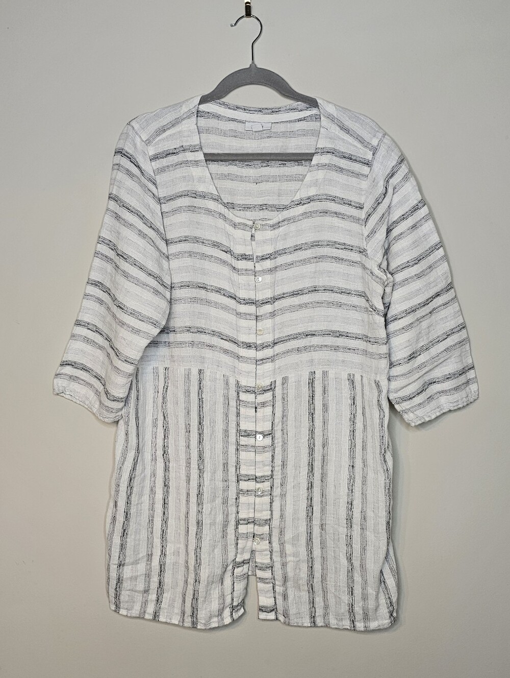 Pure Jill Linen Cotton Blend Tunic Top Striped White Gray Size XL Lagen